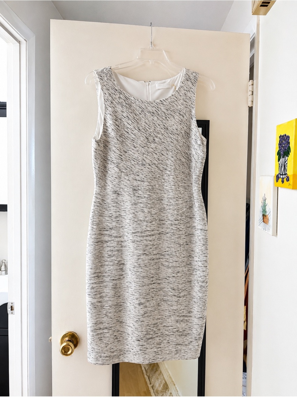 Adrienne Vittadini Sleeveless Heathered White Sheath Dress